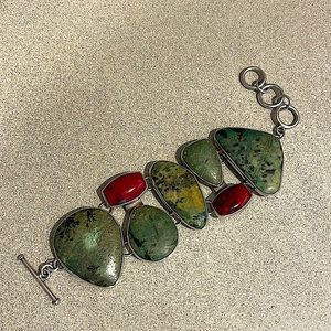 Sterling silver/ turquoise/coral bracelet